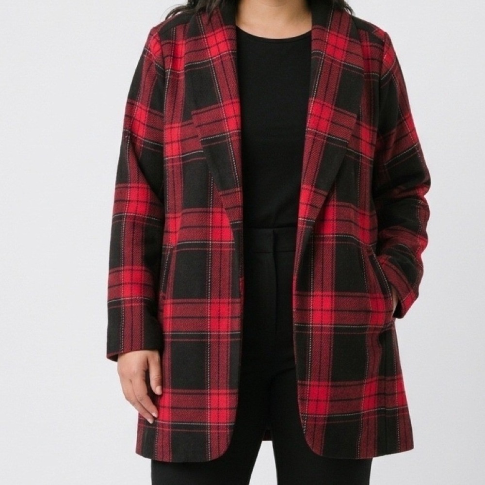 Est. 1946 Blazer Coat Women 22W Red Black Plaid Tartan Longline Academic Preppy
